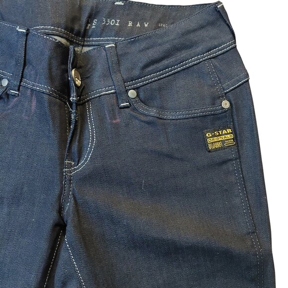 Retro G-Star Fender Mini Bell Bottom Capris Shorts Blue Denim Jeans Sz 27 NWT - Picture 6 of 9